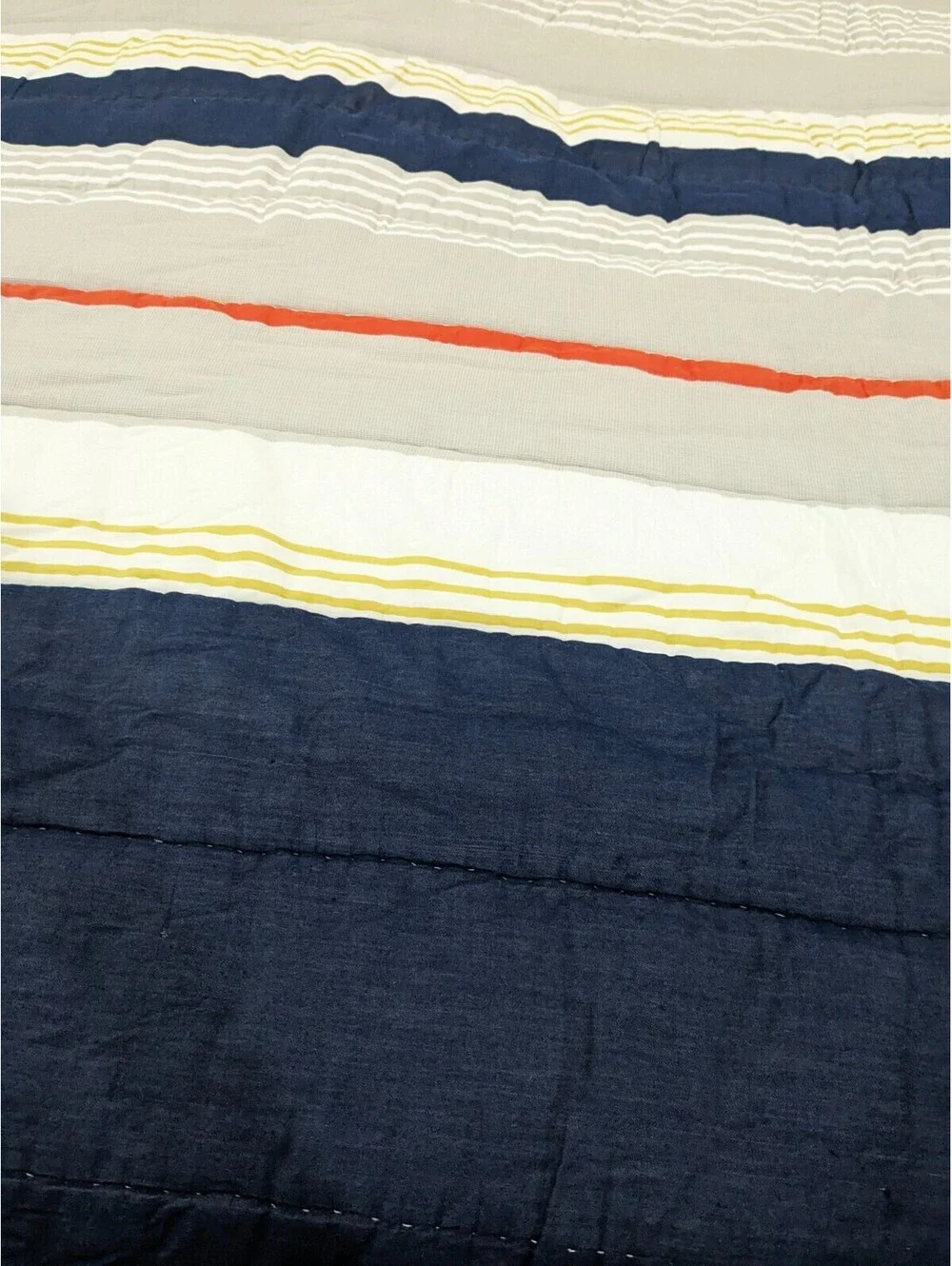 Pottery Barn Teen Wyatt Stripe Comforter Full Queen blanket blue denim orange